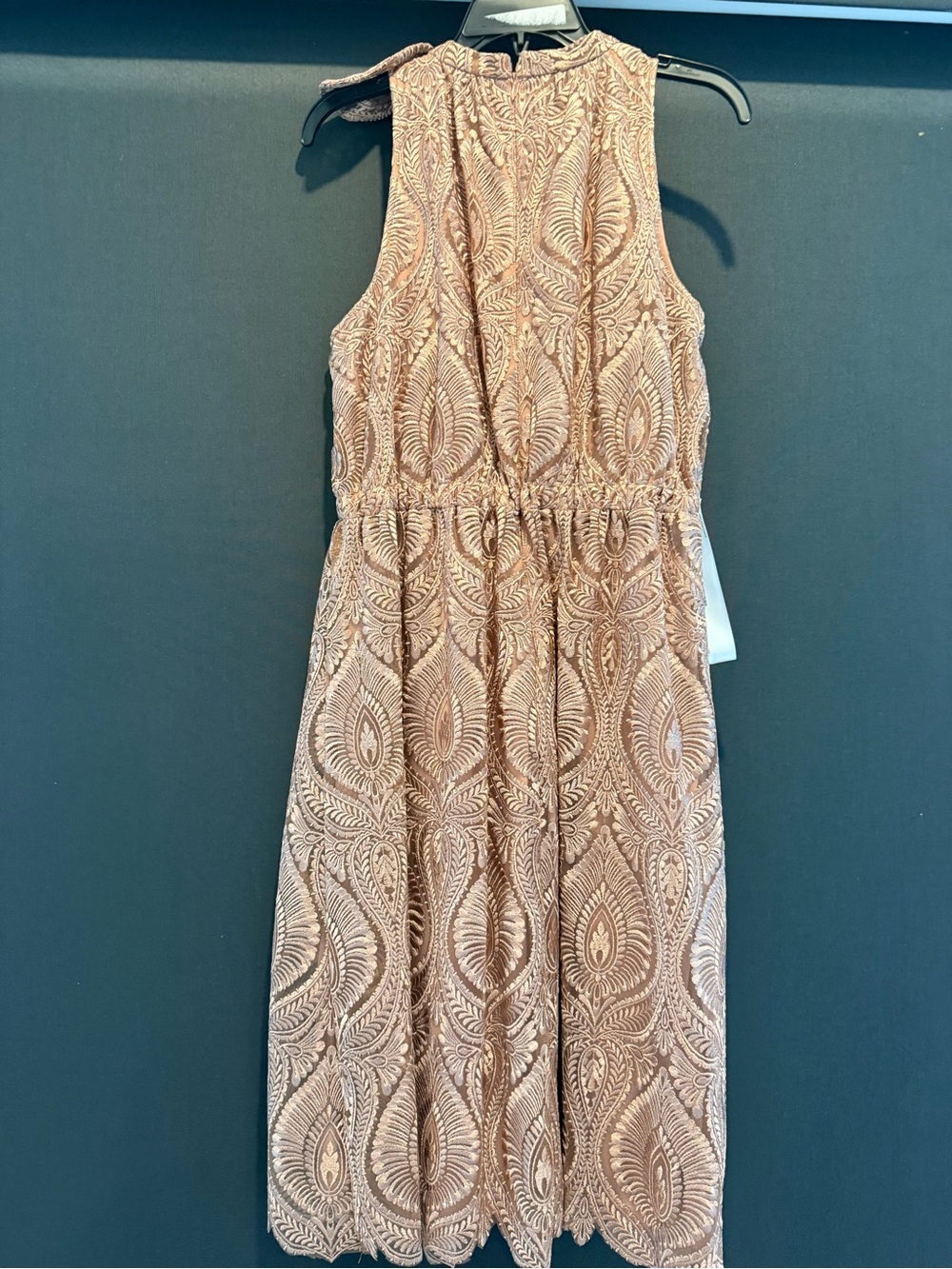 JS Collections Lace High-Neck Midi Dress in Blush Taupe